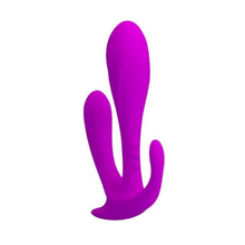Dildo triplu PRETTY LOVE Edgar, pentru stimulare vaginală și anală, din silicon moale, lungime 11.5 cm, culoare mov