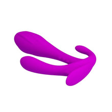 Dildo triplu PRETTY LOVE Edgar, pentru stimulare vaginală și anală, din silicon moale, lungime 11.5 cm, culoare mov