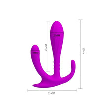 Dildo triplu PRETTY LOVE Edgar, pentru stimulare vaginală și anală, din silicon moale, lungime 11.5 cm, culoare mov