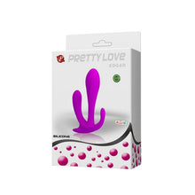 Dildo triplu PRETTY LOVE Edgar, pentru stimulare vaginală și anală, din silicon moale, lungime 11.5 cm, culoare mov