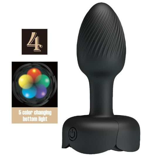 Vibrator anal PRETTY LOVE Olman, bază cu lumini LED, 10 funcții de vibrație, rezistent la apă, diametru 3 cm, negru