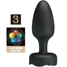 Vibrator anal PRETTY LOVE Osborn, bază cu lumini LED, 10 funcții de vibrație, rezistent la apă, diametru 3.4 cm, negru