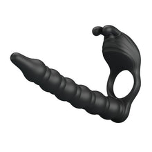 Strap-On PRETTYLOVE - Blackney, cu dubla penetrare, si stimularea clitorisului, 7 functii vibrare, negru
