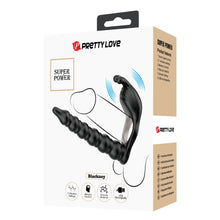 Strap-On PRETTYLOVE - Blackney, cu dubla penetrare, si stimularea clitorisului, 7 functii vibrare, negru