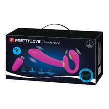 Vibrator dublu PRETTY LOVE Thunderbird, strap-on fără ham, 3 funcții de electroșoc, control prin telecomandă, roz, 22.5 cm