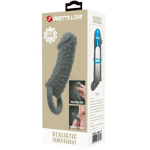 Manson PrettyLove - Realistic, cu striati, pentru extensia penisului, 13 cm, gri inchis