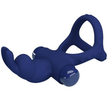 Inel pentru penis PrettyLove Rabbit - Powerful Ring, pentru imbunatatirea performantelor sexuale si stimularea clitorisului, din silicon, albastru