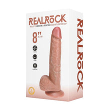 Vibrator REALROCK 8" Vibrating & Rotating Dildo, cu funcție de rotație, design realist cu testicule, 20.3 cm, culoare caramel