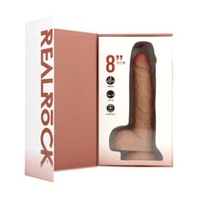 Vibrator REALROCK 8" Vibrating & Rotating Dildo, cu funcție de rotație, design realist cu testicule, 20.3 cm, culoare caramel