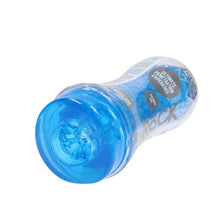 Masturbator manual REALROCK Crystal Clear Easy Rider, texturat pentru stimulare intensă, din TPE, rezistent la apă, albastru