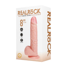 Vibrator REALROCK 8" Vibrating & Rotating Dildo, cu funcție de rotație, design realist cu testicule, 20.3 cm, culoarea pielii
