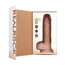 Vibrator REALROCK 8" Vibrating & Rotating Dildo, cu funcție de rotație, design realist cu testicule, 20.3 cm, culoarea pielii