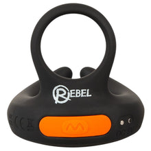 Inel dublu pentru penis REBEL Scrotum Stimulator, control prin telecomandă, 10 funcții de vibrație, negru cu portocaliu