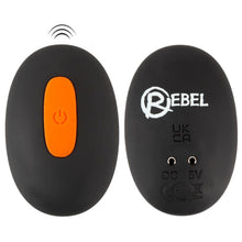 Inel dublu pentru penis REBEL Scrotum Stimulator, control prin telecomandă, 10 funcții de vibrație, negru cu portocaliu