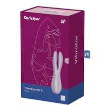 Stimulator clitoris și labii SATISFYER Threesome 2, cu 3 capete, 12 funcții de vibrație, rezistent la apă IPX7, mov violet