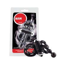 Inel vibrator pentru penis SCREAMING O Man Spark, cu inel pentru testicule, vibrator bullet și bile metalice, negru