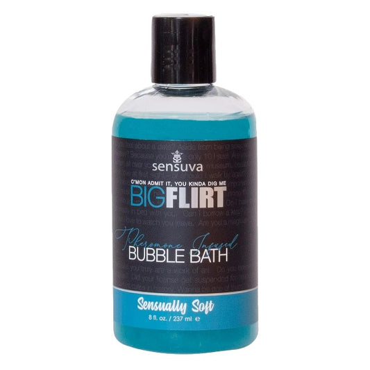 Spumant de baie cu feromoni unisex SENSUVA Big Flirt SENSUALLY SOFT, îmbogățit cu uleiuri esențiale, 237 ml, albastru