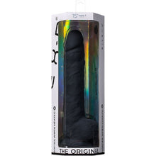 Dildo SILEX-D 15” Model 1, design realist cu testicule, reactiv la căldură, bază cu ventuză, lungime 38 cm, negru