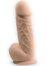 Vibrator SILEX-D 8.5” Model 1, realist cu testicule, control prin telecomandă, 10 funcții de vibrații, 21.5 cm, culoarea pielii