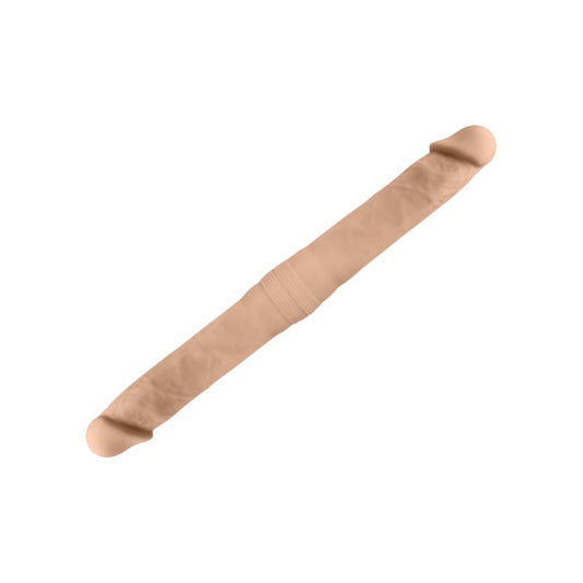 Dildo dublu SILEX-D Double Dong S Size, pentru dublă penetrare, reactiv la căldură, lungime 38.5 cm, culoarea pielii