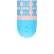 Vibrator bullet S-LINE Bone to be Wild, pentru stimularea clitorisului, design cu cranii, 10 funcții de vibrație, roz cu albastru