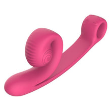 Vibrator dublu SNAIL VIBE Curve, cu striații și stimulator clitoris curbat, 600+ combinații de vibrații și viteze, silențios, roz