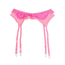 Lenjerie sexy 3 piese SUBBLIME Bra with Lace Garter, sutien, chilot tanga și portjartier, mov și roz, mărime S/M (955359)