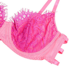 Lenjerie sexy 3 piese SUBBLIME Bra with Lace Garter, sutien, chilot tanga și portjartier, mov și roz, mărime S/M (955359)
