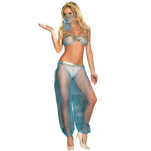 Costum sexy SUBBLIME India Style, set cu sutien, șalvari și accesorii, culoare albastru cu auriu, mărime L/XL (model D-239900)