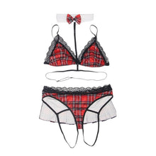 Costum erotic școlăriță SUBBLIME Sexy University Costume, cu sutien, chilot sexy și ham cu papion, mărime L/XL