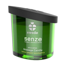 Lumânare pentru masaj SWEDE Senze Arousing, cu aromă de lămâie, piper și eucalipt, 50 ml (verde)