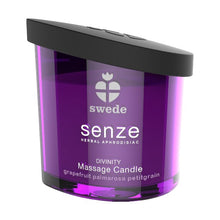 Lumânare pentru masaj SWEDE Senze Divinty, cu aromă de grapefruit, palmarosa și petitgrain, 50 ml (mov)