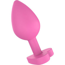 Plug anal TOYJOY Anal Play Booty Sweethearts, cu mesaj „Let’s Fuck” pe baza în formă de inimă, diametru 3.5 cm, roz