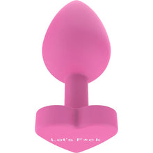 Plug anal TOYJOY Anal Play Booty Sweethearts, cu mesaj „Let’s Fuck” pe baza în formă de inimă, diametru 3.5 cm, roz