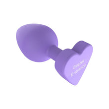 Plug anal TOYJOY Anal Play Booty Sweethearts, cu mesaj „Secret Entrance” pe baza în formă de inimă, diametru 3.5 cm, mov