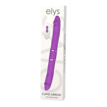 Vibrator dublu TOYZ4LOVERS Elys Cupid Arrow, cu 2 capete pentru jocuri în cuplu, cu telecomandă, 35 cm, mov