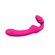 Vibrator dublu TOYZ4LOVERS Elys Love Gun, strap-on fără ham, control prin telecomandă, cu vibrații multiple, 21.8 cm, roz