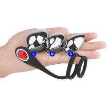 Set plug anal TOYZ4LOVERS Elys Pleasure Bully, 3 dopuri anale cu inel detașabil pentru penis, lungimi 5 - 6.9 cm, argintiu cu negru