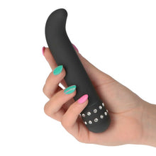 Vibrator pentru punctul G TOYZ4LOVERS G-Diamonds Curve, design cu strasuri, cu vibrații multiple, 15.2 cm, negru (00904383)