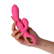 Vibrator rabbit TOYZ4LOVERS Handy G-Double Touch Grip, pentru clitoris și punctul G, 10 funcții de vibrație, 18.8 cm, roz cu auriu