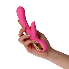 Vibrator rabbit TOYZ4LOVERS Handy Petal Grip, pentru clitoris și punctul G, 10 funcții de vibrație, 18.8 cm, roz cu auriu