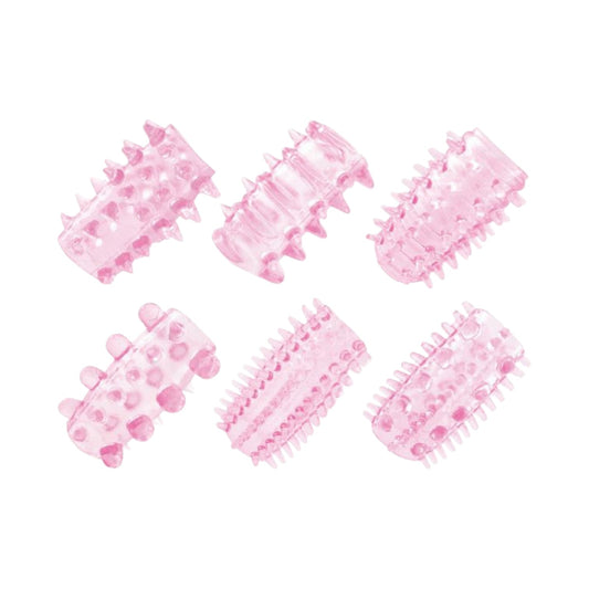 Kit manșoane pentru penis TOYZ4LOVERS Pleasure, pentru stimulare intensă și îngroșare, cu 6 tipuri de striații, roz transparent