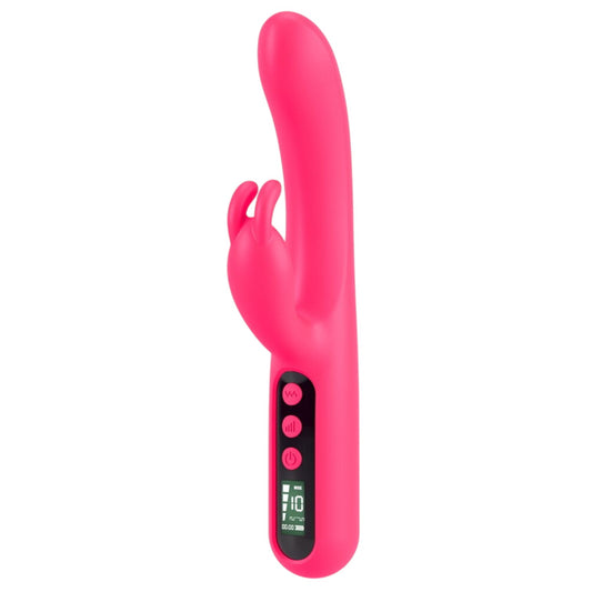 Vibrator dublu YOU2TOYS Pink Sunset Rabbit Vibrator, cu display digital, 10 funcții de vibrație, 4 viteze, culoare roz