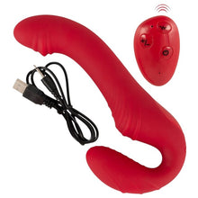 Vibrator dublu YOU2TOYS Strapless Strap-On 3, strap-on fără ham, control prin telecomandă, 9 funcții de vibrație, 19.1 cm, roșu