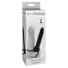 Inel dublu pentru penis cu dildo PIPEDREAM Anal Fantasy, pentru dublă penetrare, lungime 13.1 cm, negru