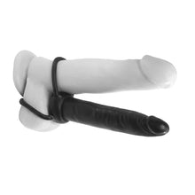 Inel dublu pentru penis cu dildo PIPEDREAM Anal Fantasy, pentru dublă penetrare, lungime 13.1 cm, negru