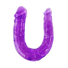 Dildo dublu BAILE Double Dong, pentru penetrare dublă, din material flexibil, lungime 29 cm, mov transparent