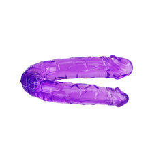 Dildo dublu BAILE Double Dong, pentru penetrare dublă, din material flexibil, lungime 29 cm, mov transparent