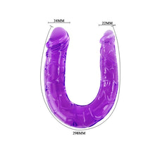 Dildo dublu BAILE Double Dong, pentru penetrare dublă, din material flexibil, lungime 29 cm, mov transparent