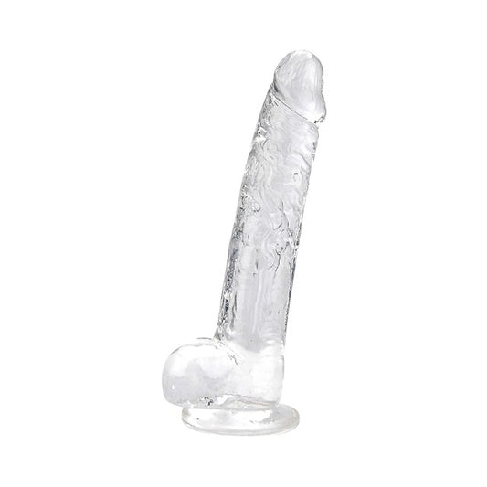 Dildo LOVING JOY 9” Crystal Dildo with Balls, design realist cu testicule, bază cu ventuză, lungime 24 cm, transparent (N12188)